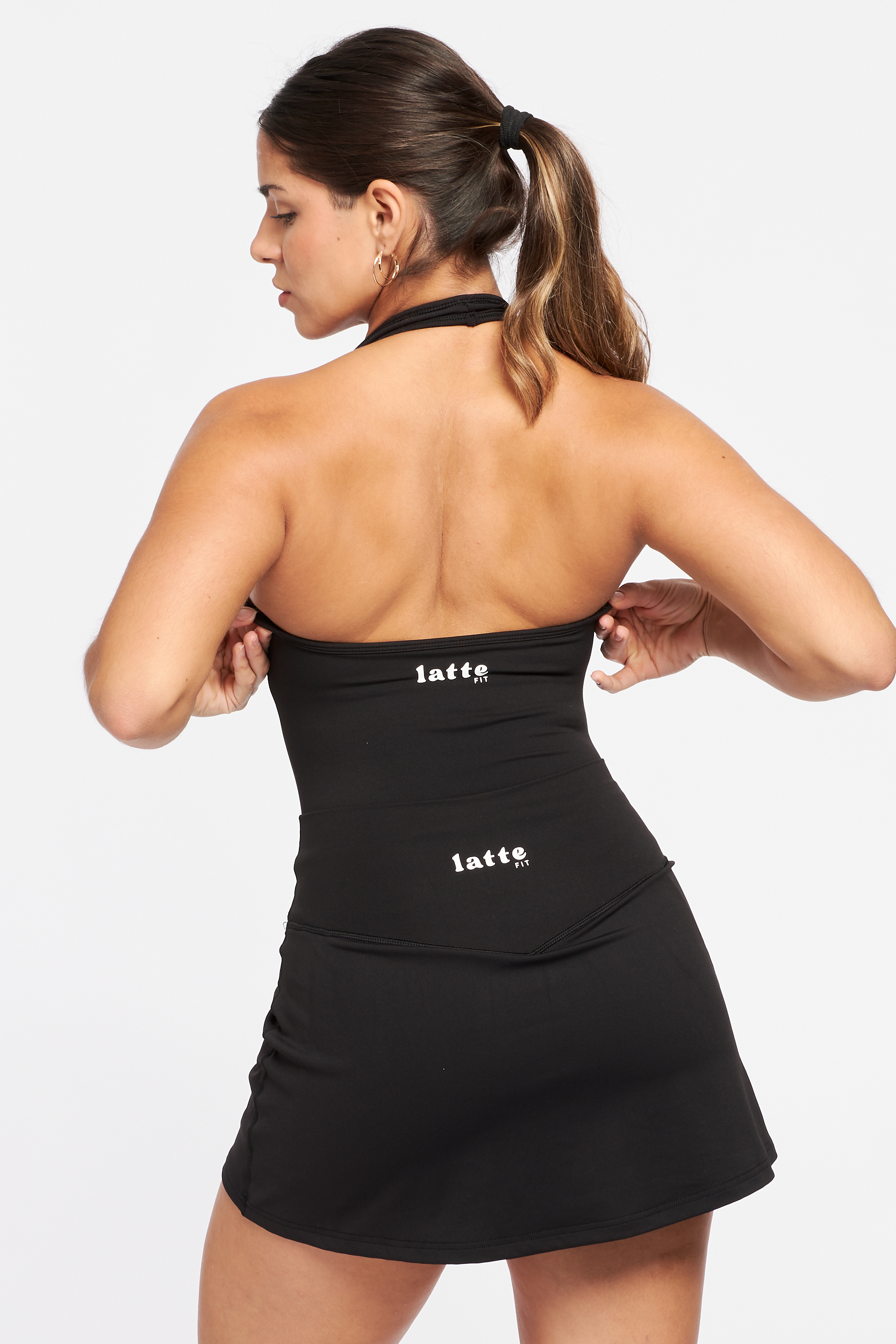 Vestido negro espalda doble logo Latte Fit